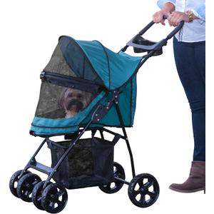 Pet Gear No-Zip Happy Trails Lite Pet Stroller for Cats/Dogs, Zipper less Entry, Easy Fold with Removable Liner, Safety Tether, Storage Basket + Cup Holder, 3 Colors (NEW Juniper)