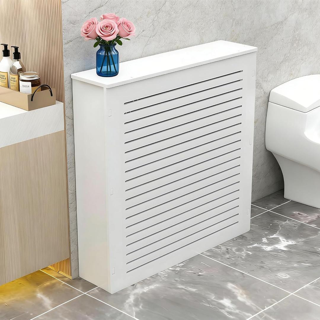 Waterproof Radiator Cover Cabinet, White Louvered Heating Heater Covers for Radiators Shelf with Top for Home Living Office Hide Cluttered Pipes Decor(31.5 Lx27.6 Hx7.9 D)