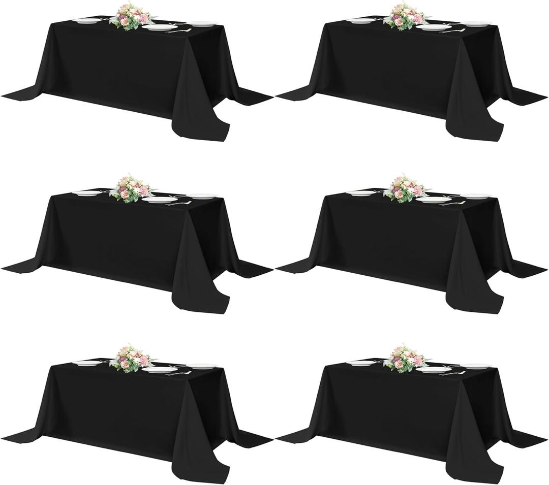 sancua Black Tablecloths for 6 Foot Rectangle Tables, 8 Pack 90x132 Inch Rectangular  Washable Polyester Fabric Table Cloth, Reusable Table Covers for Wedding Party, Birthday, Banquet Reception