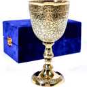 Vintage Brass, Royal Wine Cup, 1 Piece, Renaissance Medieval Gift Vintage Chalice Goblet, Food Safe Sturdy Brass Shot Glasses for Liquor, Ritual, Buddha, Weddings, Royal Medieval Decor, Blessings, (Gold/Silver)