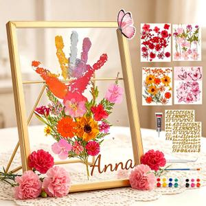nicedepot Mother's Day Craft Glass Frame for Pressed Flowers Handprint Frame Kit with Dried Flowers Frame for Pressed Flowers Kit Mother Day Gift for Grandma