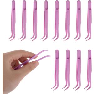 JJUNW 12pcs Plastic Tweezers, 4.5 Inch Bent Tweezers for Kids DIY Jewelry Making, Crafts, Baking Decoration, Reptile Feeding, Purple