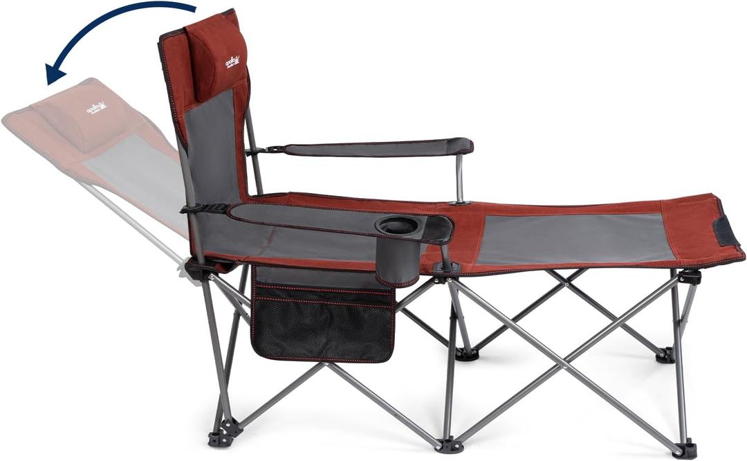 apollo walker Camping Chairs for Adults - 6 Legged Beach Chair with Foot Rest, Adjustable 90 - 135 Reclining Lounge Chair Outdoor, Folding Chairs for Outside with Detachable Pillow & Carry Bag Red (Regular)