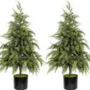 3FT Artificial Cedar Topiary Trees for Front Porch Decor Realistic Xmas Tree Shrubs Faux Cypress Greenery Fake Potted Plants for Outdoor Indoor Door Office Farmhouse Home Decoration (2, Green)