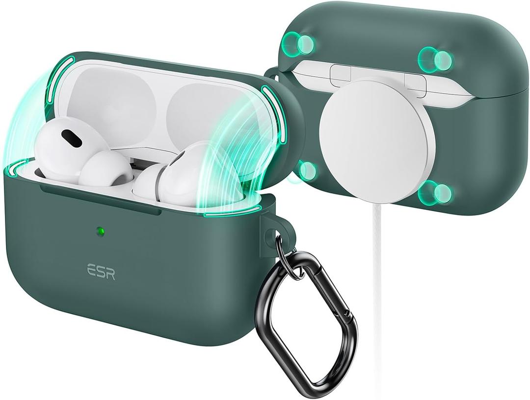 ESR for AirPods Pro 2 Case, Compatible with Airpods Pro 2nd Generation Case (2023/2022/2019), Compatible with MagSafe, Magnetic Lid Lock, Full Drop Protection, Green