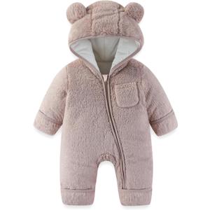 AiWMGL Newborn Baby Bear Outfit With Fold-Over Mittens and Footies 3-6 Months Girls Boys Winter Thickened Fleece Clothes Hooded Romper Snowsuit Gray