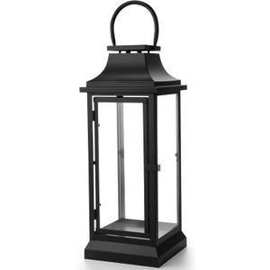 Nuogo 25 Inch Large Metal Lanterns with Glass Panels Black Hanging Vintage for Table Porch Home Party Decor Gift Indoor Outdoor, Candle Not Includes