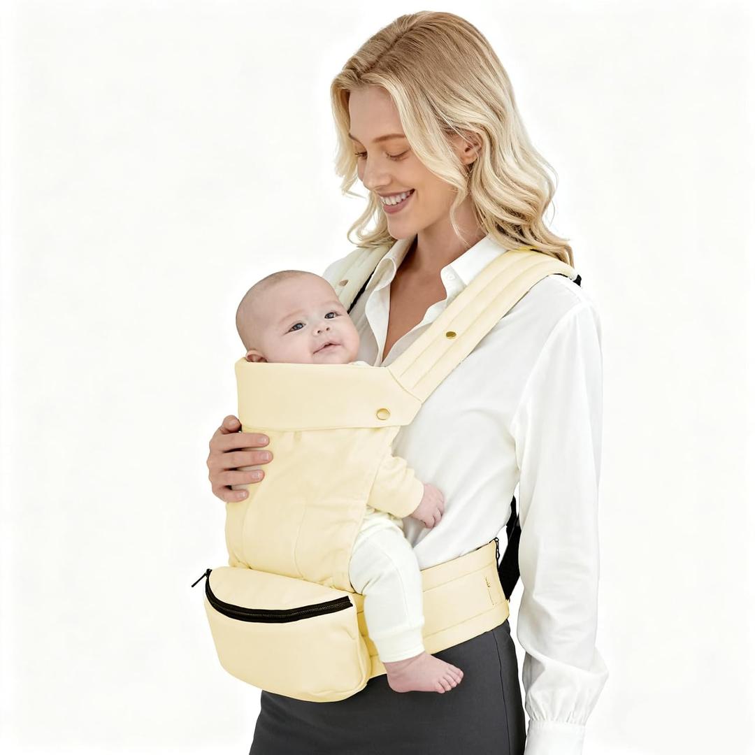 Baby Carrier with Storage Bag, 4 in 1 Front & Back Facing Design, Forward Facing, Adjustable, Baby Essential, Head Support, Baby Carrier for Newborn to Toddler, Almond Yellow