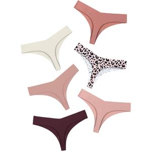 DEANGELMON Seamless Thongs for Women No Show Thong Underwear Women Comfortable Multiple Pack (Large, Pink Candy-6pack)