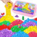 AtMini Play Sand with 6 Colored Sands of 11lbs, Including a Sand Tray with Lid - Sensory Toy Kits and Sand Art Kits for Kids (Pink Tray)