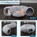 Cat Tunnel with Bed for Indoor Cats - 3FT Multifunctional Cat Tunnel Bed with Toys - Soft, Plush Peekaboo Cat Cave for Kittens, Cats, Ferrets, and Rabbits - Cat Products by PETMAKER (Gray)