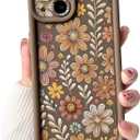 Lovmooful Compatible for iPhone 13 Case Aesthetic Cute Color Flower Floral Leaf Design for Girls Women Soft TPU Shockproof More Protective Girly for iPhone 13 Case-Brown