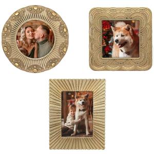 Classic Gold 1920s Mini Frame Set/Set of 3/2.5x2.5 & 2.5x3.5 In | For Tabletop Display | Perfect for Home Decor, Wedding, Graduation, Or Milestone Photos
