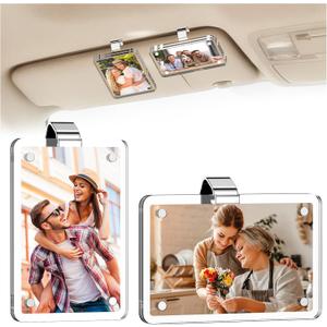 2 Pack Car Picture Holder for Sun Visor, Magnetic Acrylic Car Photo Clip Compatible with Instax Mini 12 11 9 & Polaroid Go, Horizontal & Vertical Display for 2.4" x 3.5" Wallet Size Photos, Personalized Car Decor Accessories Gift