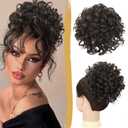 PEACOCO Messy Bun Short Curly Ponytail Extension Elastic Drawstring Loose Hair Bun Hair Pieces for Women with Thinning Hair High Temperature Synthetic Fiber Hair Bun Extension 80g, Black Brown (10 Inch)