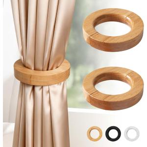 2PCS Wood Curtain Tiebacks Holdbacks,Wooden Magnetic Curtain Tiebacks 3.9 in Diameter,Boho and European Retro Curtain Clips,Strong Magnetic for Home,Office,Gifts,Multifunctional Pants Hanger