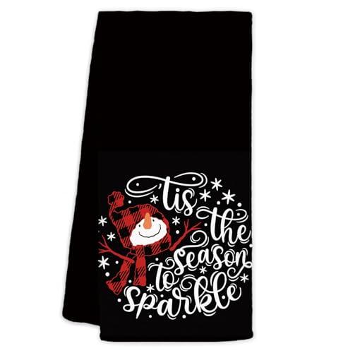 FDHSPAAM Red and Black Plaid Christmas Snowman Kitchen Towels, Winter Holiday Christmas Dish Hand Tea Towels, Xmas Snowman Kitchen Bathroom Decor, 16x24 Inch