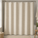 Cream Stripe Linen Shower Curtain 80 Inches Long Cloth Fabric Shower Curtain for Bathroom Neutral Hotel Bathtub Luxury Water Repellent Extra Long 80 Inch Drapes Set with Hooks Ivory Birch, 72x80