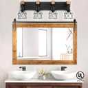 Farmhouse Vanity Light Fixture,4-Light Bathroom Lighting,Black Industrial Wood Wall Light Over Mirror with Metal Shade, LED Bulbs Not Included