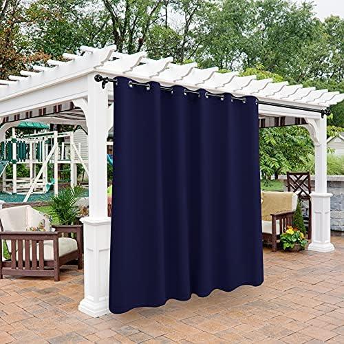BONZER Waterproof Outdoor Blackout Curtains for Patio - Thermal Insulated, Sunlight Blocking Privacy Grommet Curtains for Gazebo, Porch, Pergola, Cabana, Deck, 1 Panel, 100W x 84L inch, Navy
