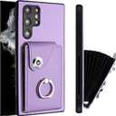 LEMAXELERS for Samsung Galaxy S22 Ultra Case with Card Slots. Purple YBK | PU Leather Magnetic Clasp, Ring Kickstand, Women Men Shockproof Protective Phone Cover for Samsung Galaxy S22 Ultra