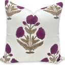 Handmade Boho Floral Block Print 18x18 Inch Thick Cotton White Pillow Cover with Zipper Decorative Cushion Case for Sofa, Couch, Living Room, Bedroom, Farmhouse & Outdoor (Wine-Badshah)