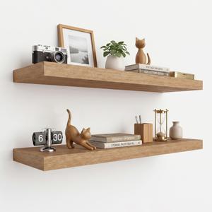 WOPITUES 24" W×8" D Long Floating Shelves for Wall (Set of 2, White Oak)