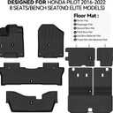 Floor Mats for Honda Pilot 2016-2022 8 Seats/Bench Seats(No Elite Models), Trunk Mat with Backrest Mat and 2nd Row Backrest Mat All Weather TPE Protector for Honda Pilot Accessories