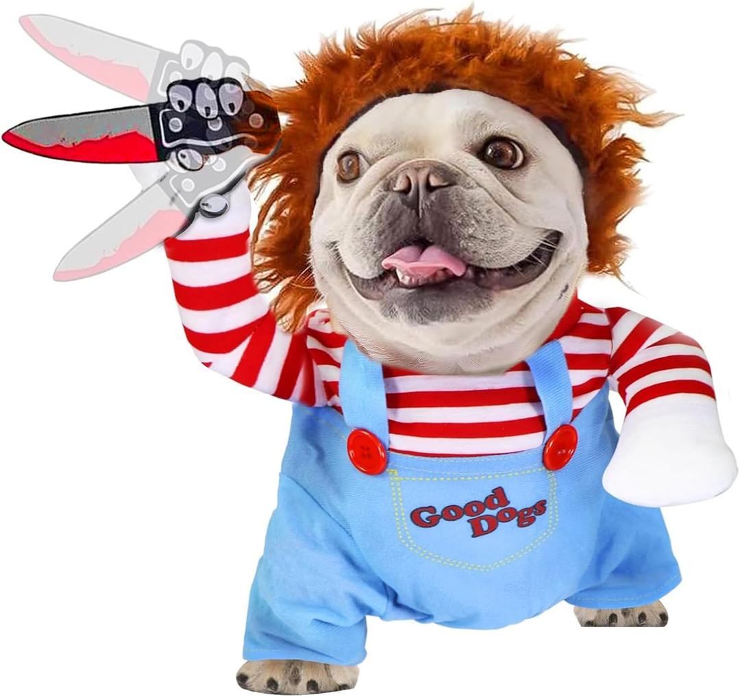 Pet Deadly Doll Dog Costume, Novelty Halloween Chucky Costumes Funny Halloween Christmas Outfits Cute Dog Clothes Cosplay Costume for Small Medium Large Dogs Cats Puppy Apparel (Deadly Doll, X-Large)