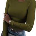 Zeagoo Womens Long Sleeve Stretch Crewneck Ribbed T-Shirt Slim Fit Casual Basic Tops Size S