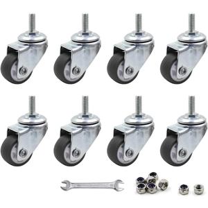 Luomorgo 8 Pcs 1" Caster Wheels Swivel Stem Casters for Small Tiny Shopping Cart Trolley Wheel, No Noise TPE M6 x 15mm Threaded Stem Caster, 141lb/64kg Load Capacity (With wrench)