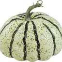 DuHouse Artificial Green Pumpkin Fall Decoration, 5.0" x 5.9" Faux Harvest Pumpkin with Rustic Stem and Speckled Finish for Autumn Table Decor, Thanksgiving Centerpiece