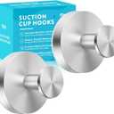 2pcs Suction Cup Hooks for Shower,Inside Shower,Wall,Bathroom,Bedroom,Kitchen,Door,Glass Window, Mirror, Tile, No Drilling Hanging for Towels,Robes,Loofah,hat,Clothing,Wreath (Pro-Sliver)