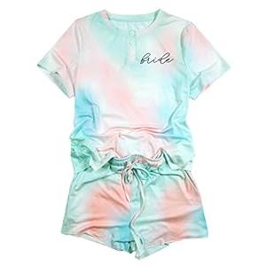 LOTUCY Brides Maid Pajama Set Bachelorette Pjs Women Casual Tie Dye Pajama Bridal Party Pajamas Set Short Sleeve Sleepwear  (Small)