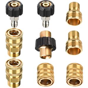 Tool Daily Pressure Washer Adapter Set, M22 to 3/8 Inch Quick Connect, 3/4 Inch to Quick Disconnect, Male M22 Hose Adapter, 9 Pack (Brass)