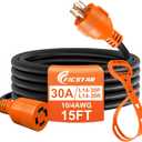 15 Ft 30 Amp 4 Prong Generator Extension Cord, NEMA L14-30P to L14-30R, 410 Gauge STW 125/250V Up to 7500W Generator Cable, ETL Listed (Orange)