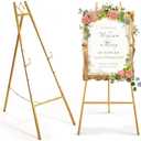 57.5" Gold Easel Stand for Sign, Wedding Sign Stand for Display, Assembly Required, 4 Adjustable Height Levels Heavy Duty Metal Display Stand Floor Standing Easels for Art, Paintings, Pictures