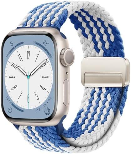 OMECKY Magnetic Braided Solo Loop Band Compatible with Apple Watch Series 10 42mm 46mm 9 8 7 6 5 4 40mm 41mm 44mm 45mm 49mm for Women Men, Stretchy Nylon Elastic Sport Strap for iWatch SE/Ultra 1/2