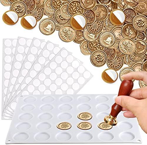 Palksky Wax Seal Mat, 30-Cavity Silicone Molds with 250 PCS Adhesive Dots, for DIY Craft, Paper, Cardboard, Indoor Use, Set of 2