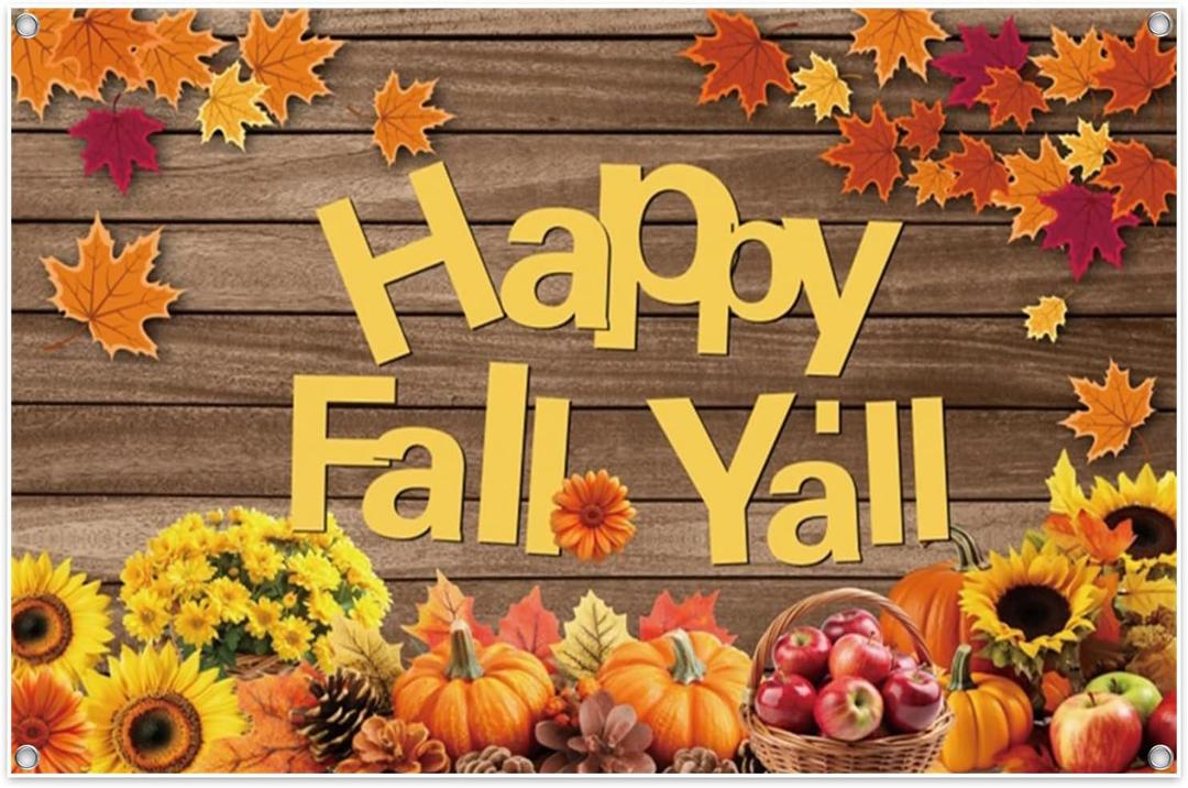 Leowefowa Happy Fall Y'all Backdrop Decorations 10x8ft Polyester Happy Fall Banner Photo Backdrop Pumpkin Patch Festival Harvest Backdrops Autumn Backdrops for Photoshoot Autumn Photo Booth Props