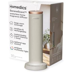 Homedics SereneScent Fabric Rechargeable Waterless Diffuser, Use with Homedics SereneScent Oil 120ml (Sold Separately) Cordless Aromatherapy, Adjustable Mist & Timer, 6 Calming Lights, Grey