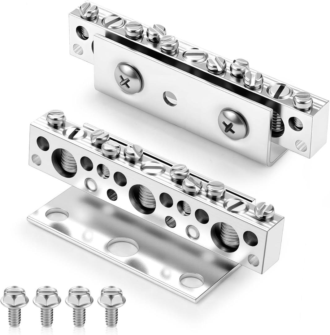 Relaxweex Ground Bar Kit Ground Bus Bar 11 Terminal, No 14-6 Small, 14-1/0 Large Opening(2 Pack)