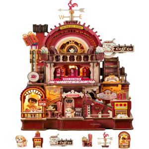DIY Miniature House Kit - 3D Wooden Puzzle Dollhouse with LED Light & Movable Dessert Workshop, Book Nook Tiny Model Building Kit for Adults, Teens