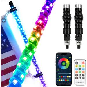 (2 Pack) Upgraded 3FT RGB Whip Lights with Anti-Fracture Spring Base, Spiral Led Whip Light with Remote & App ControI, for UTV ATV Jeep Off-Road RZR Polaris Truck Car, and 4X4 Sand Buggy
