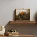 Floating Framed Canvas Wall Art Decor  Vintage Autumn by the Water Landscape Paintings Prints, Nature Countryside Pictures Wall Decor for Living Room Bedroom Office Decoration 8x10 inch