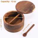 Acacia Wood Salt and Pepper Bowl, Nature Wood Salt Cellar and Spices Storage Box With Built-in Spoon and Magnetic Swivel Lid (Two Compartments 12 oz)