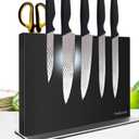 Magnetic Knife Block Without Knives—Black Stainless Steel Double-Sided Magnetic Knife Holder Stand with Strong Magnets, Knife Storage Organizer for Kitchen Counter top
