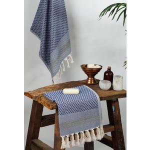 DEMMEX Set of 2 Micro Waffle Turkish Hand Towels for Bathroom and Kitchen  100% Oeko-TEX Certified Cotton  Luxury, Ultra-Soft Cotton Bubbles Texture, Prewashed, 18x32'' (Navy)