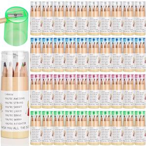 40 Pack Inspirational Colored Pencils with Sharpener in Tube, Operation Christmas Students Gift Mini Drawing Pencils Motivational Portable Pencil for Children Classroom School Supplies (40)