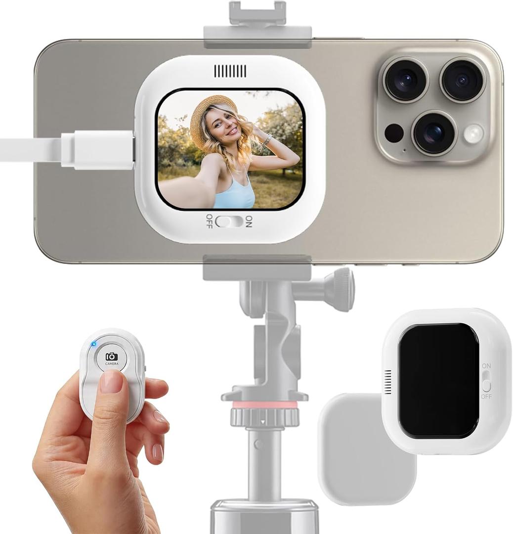 Vlogmate Mini Phone Vlog Selfie Monitor Screen, Phone Holder Clip Mount for Rear Camera Selfies/Vlogging/Live/TikTok, Compatible with iPhone, Wired Connection, AMOLED Display